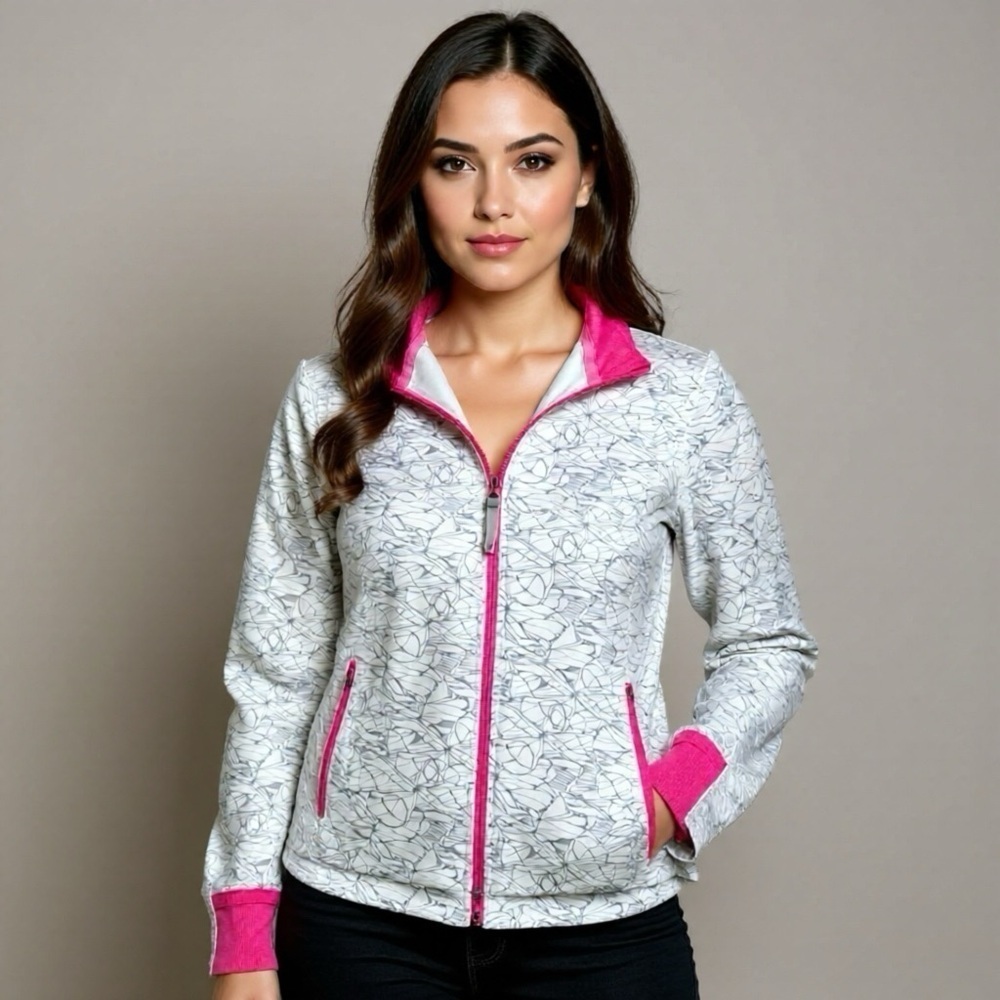 Mondetta Athletic Jacket Full-Zip White Pink Size Small Sweater